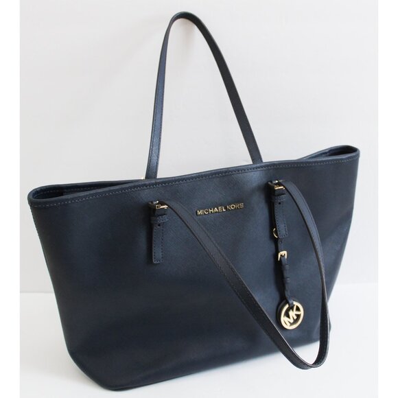 MICHAEL Michael Kors Handbags - MICHAEL KORS Jet Set Travel Large Saffiano Leather Tote Navy Blue